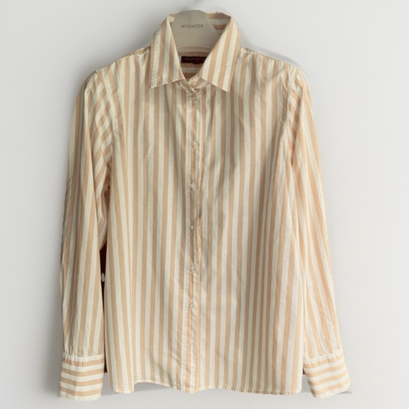 Banana Republic Yellow White Striped Button Up Collared Long Sleeve Shirt Size L - Picture 1 of 10